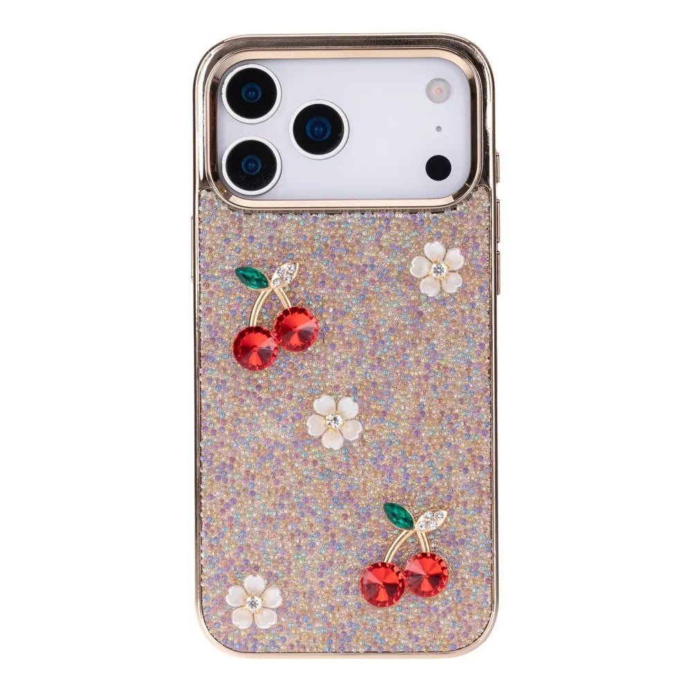 Hilo Crystal Cherry iPhone 18 Pro Max Case – Gold-Tone Frame – tiny.flex